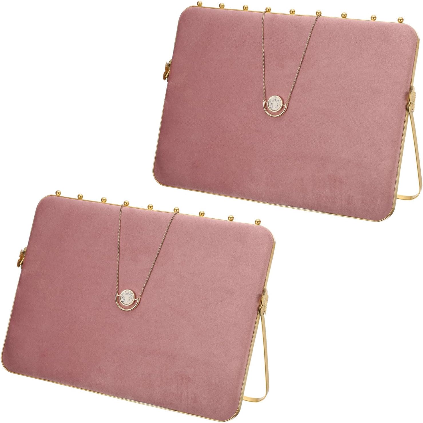 uxcell 2pcs Velvet Necklace Display Stands Pendant Metal Organizer Holder Stands for Jewelry Gifts, Vintage Pendant Storage Display Stand for Home or Selling Shows, Pink