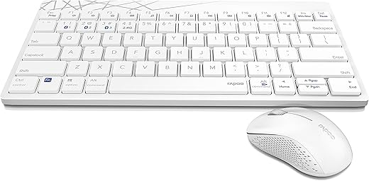 Rapoo 8000M Multi-Mode Keyboard & Mouse Bluetooth 3.0/4.0 Wireless 2.4 GHz 1300 DPI Combo-White