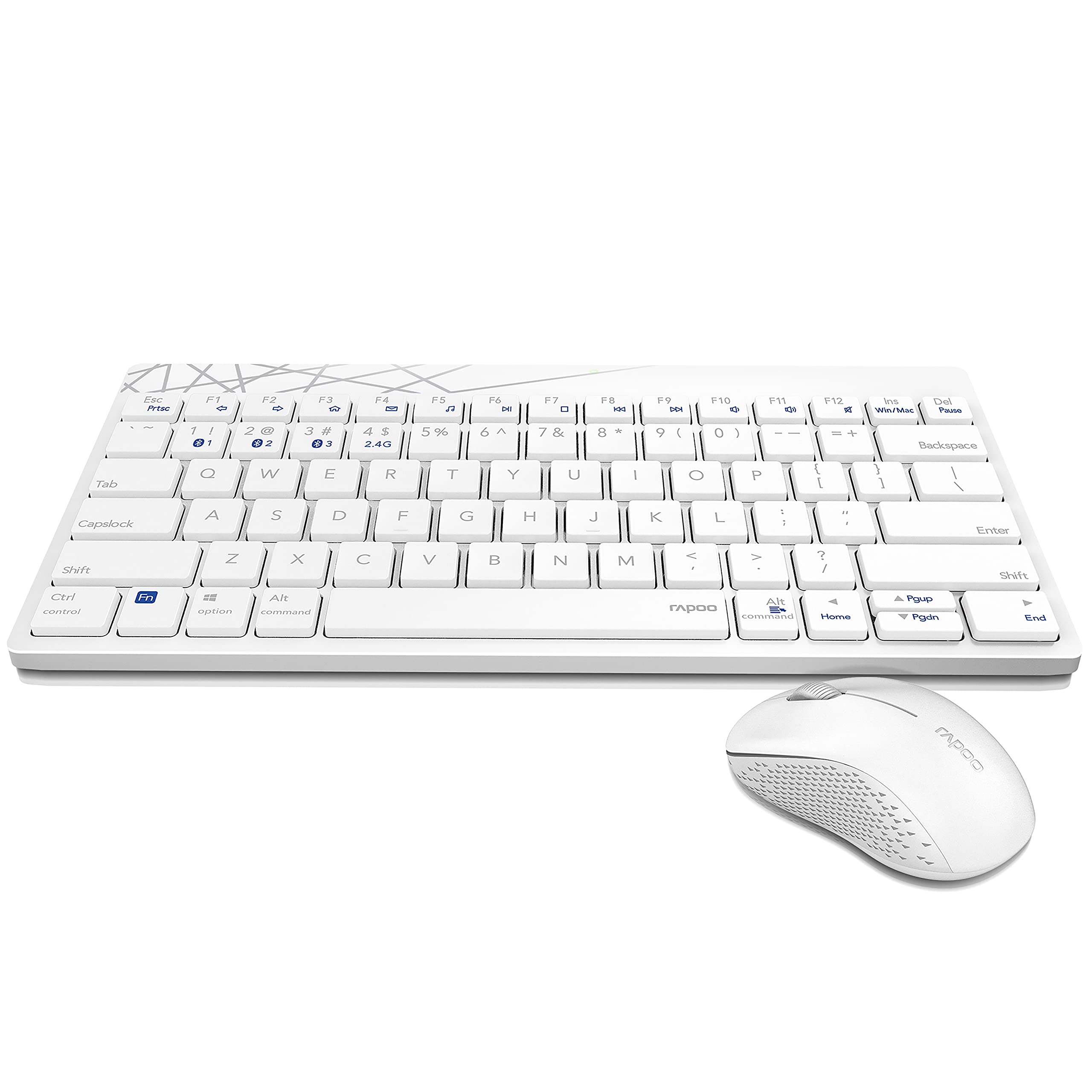 rapoo 8000m multi-mode keyboard & mouse bluetooth 3.0/4.0 wireless 2.4 ghz 1300 dpi combo-white