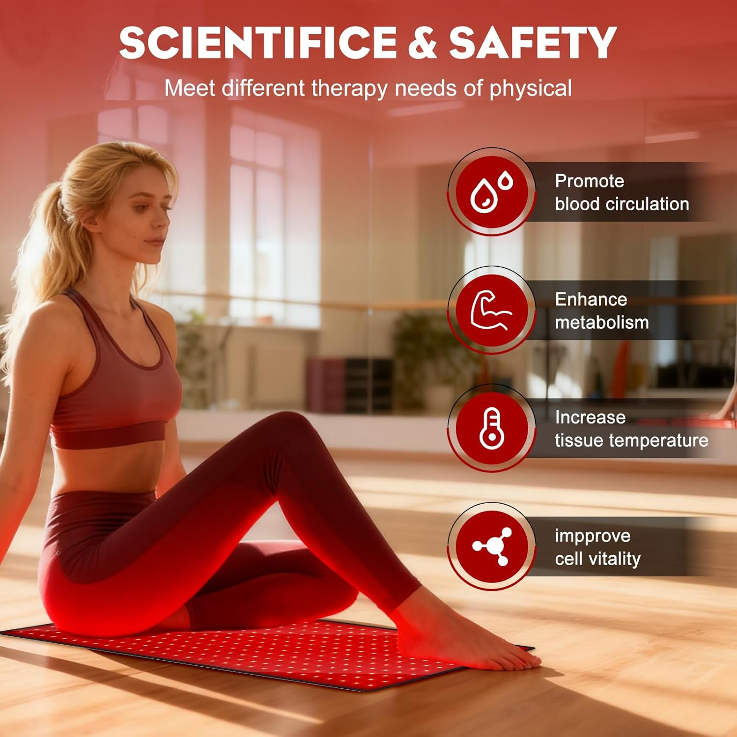 Red Light Therapy Mat for Body, 31.9" x 14.2" Large Red Light Therapy Pad with Protection Device, 660nm & 850nm Infrared Light Therapy Wrap for Body Back Waist Shoulder Knee Joint, Gift for Women Men - Image 2