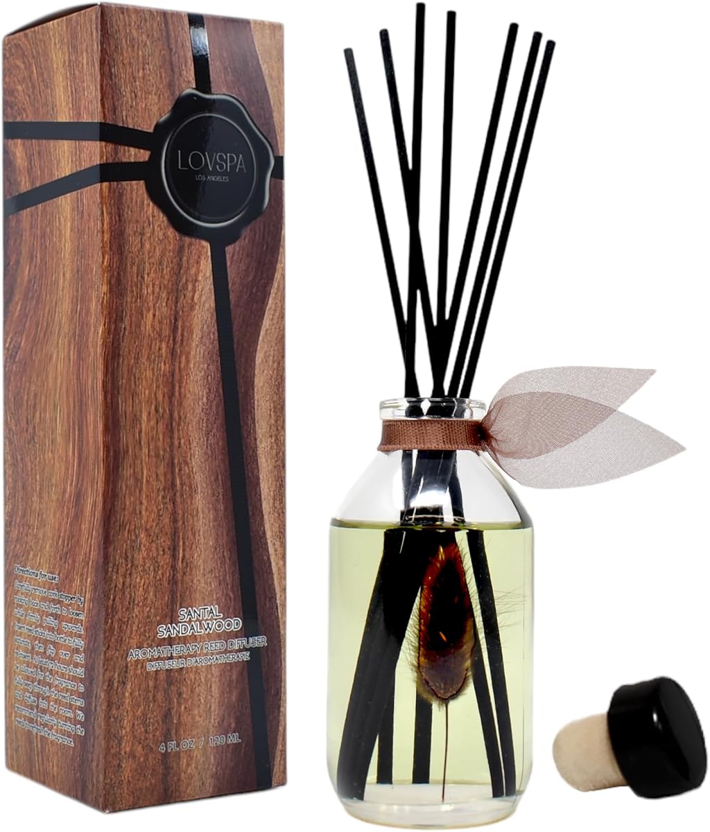 Juego de difusor de varillas, difusor de aceite perfumado Santal (sándalo) con varillas, accesorios de fragancia para el hogar para decoración de estantes de baño, difusores de aroma para decoración de otoño en el hogar u oficina, fabricado en Estados Unidos