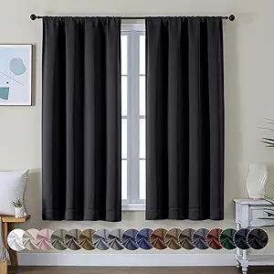 Simplebrand Ava Halloween Black Blackout Curtains for Bedroom 63 Inch Length 2 Panels, Solid Thermal Insulated Energy Saving Rod Pocket Window Treatment Curtains Blackout Drapes, W40 x L63 Inch, Black
