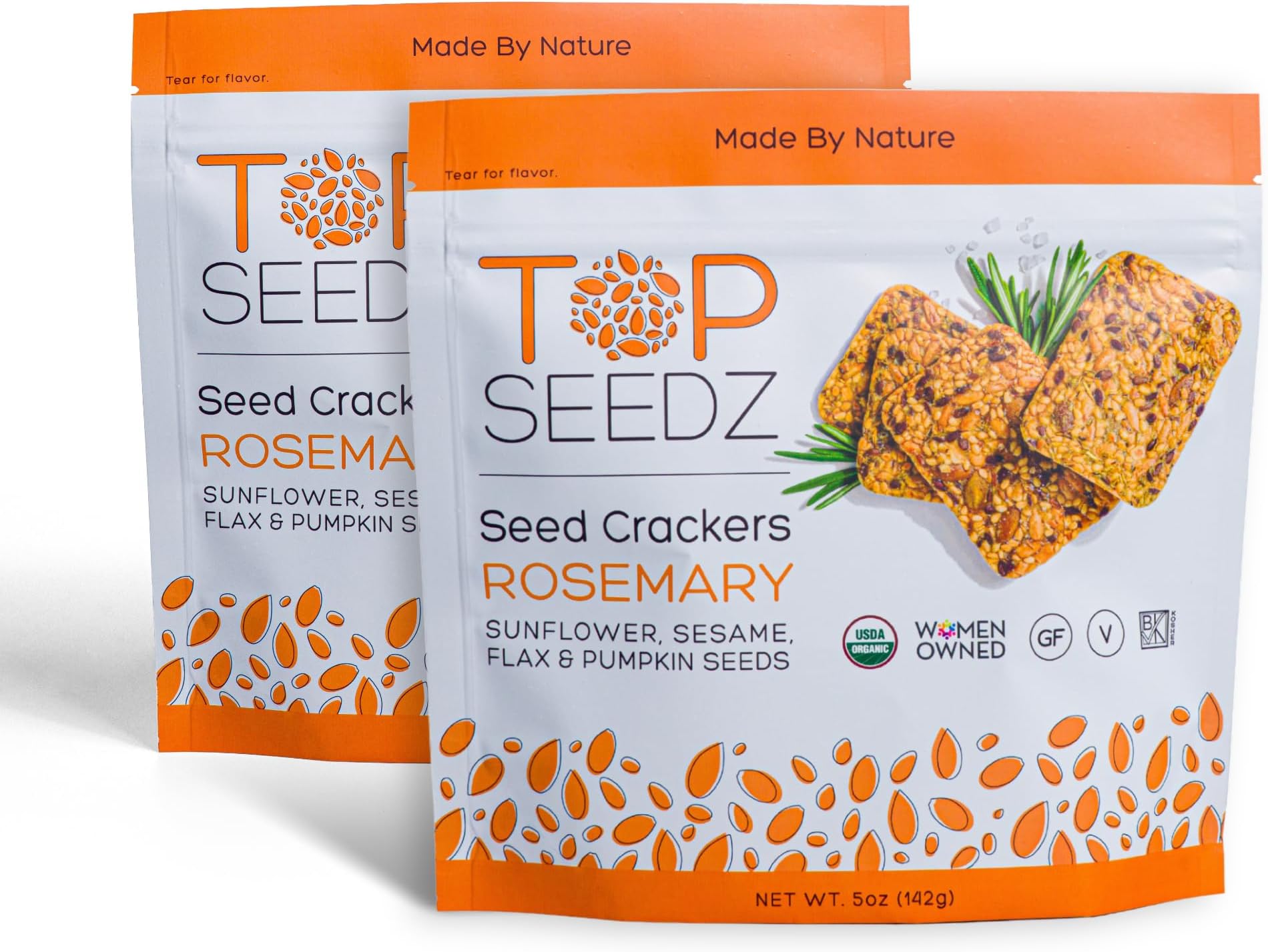 Top Seedz Organic Rosemary Seed Crackers, 5 oz, 2 Pack | Gluten Free, Vegan, USDA Organic, Nut Free Facility, Made with Olive Oil