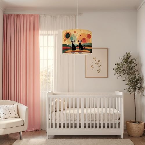 Miniatura 2 de Plug In Pendant Light Mid Century Black Cat Retro Atomic Starburst Modern Abstract Geometric Hanging Lamp with Clear Cord Fabric Shade Dimmable for