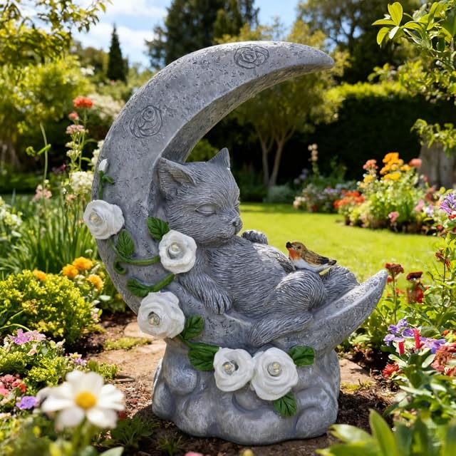 Foto 8 de 8 de Festive Lights - Luz de gato conmemorativa de media luna con efecto de piedra solar de 19 cm con 5 LED…