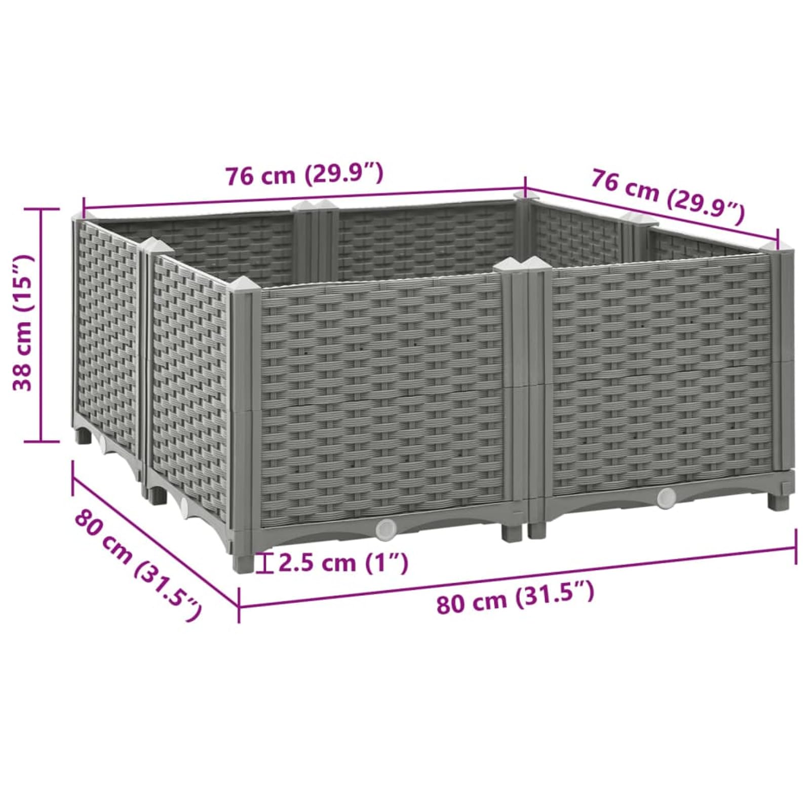 Arriate Polipropileno 80x80x38 cm, Mesa De Cultivo, Huerto Domestico, Cultivo De Plantas Aromaticas, Arriate De Jardín - 153303