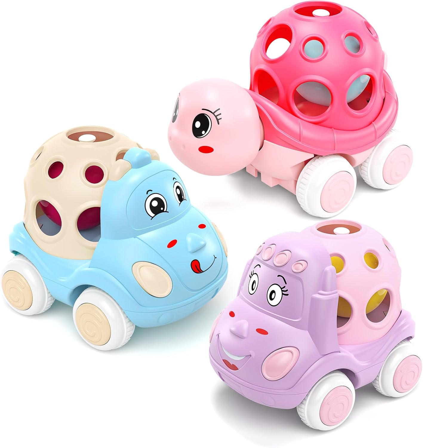 Baby Girl Toys Gifts, Toy Cars for Babies Toddlers, Toddler Push and Go Rattle Pink Car Truck for Baby Girls Gift Ideas Birthday Presents