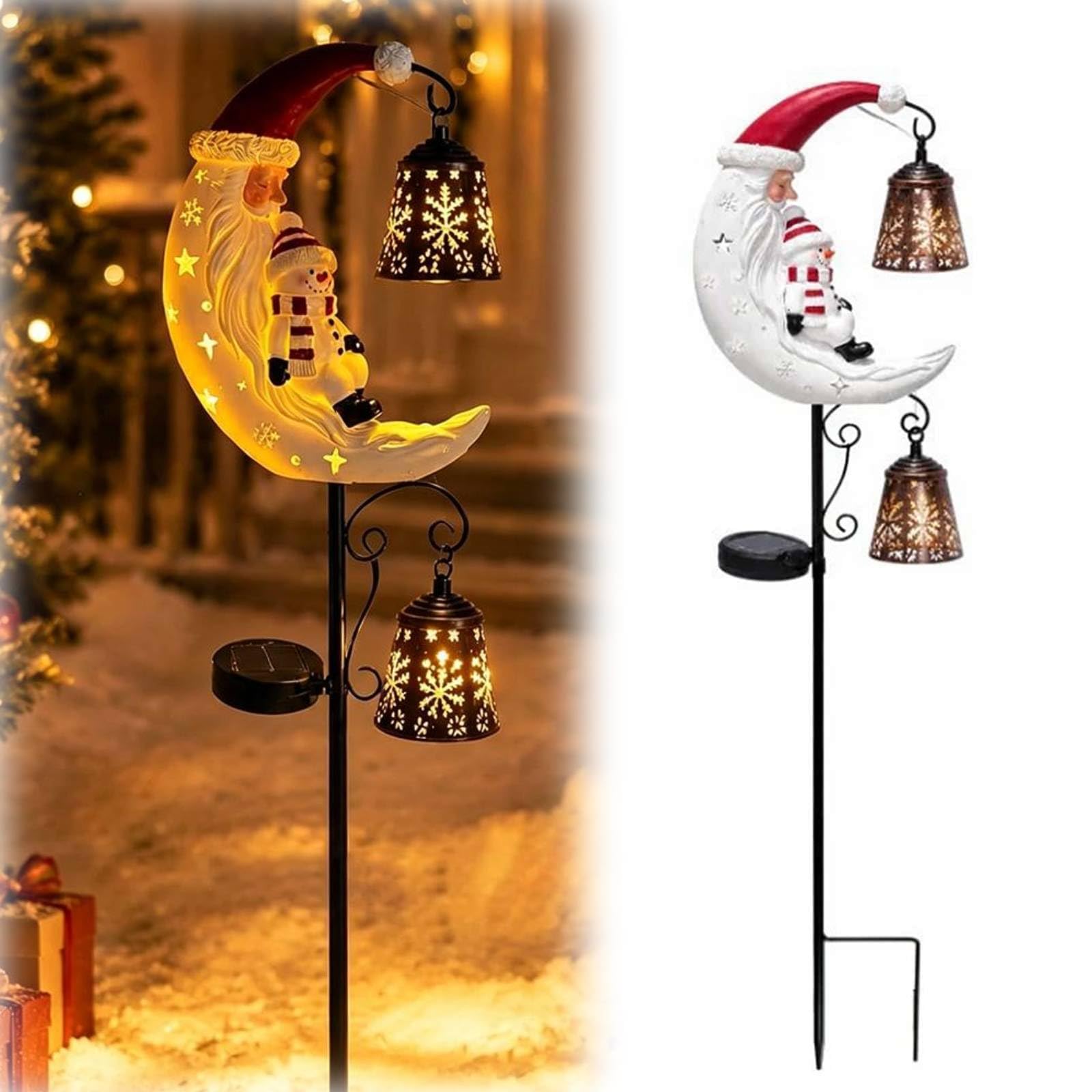 Christmas Santa Snowman Moon Solar Garden Stake Light, Warm White