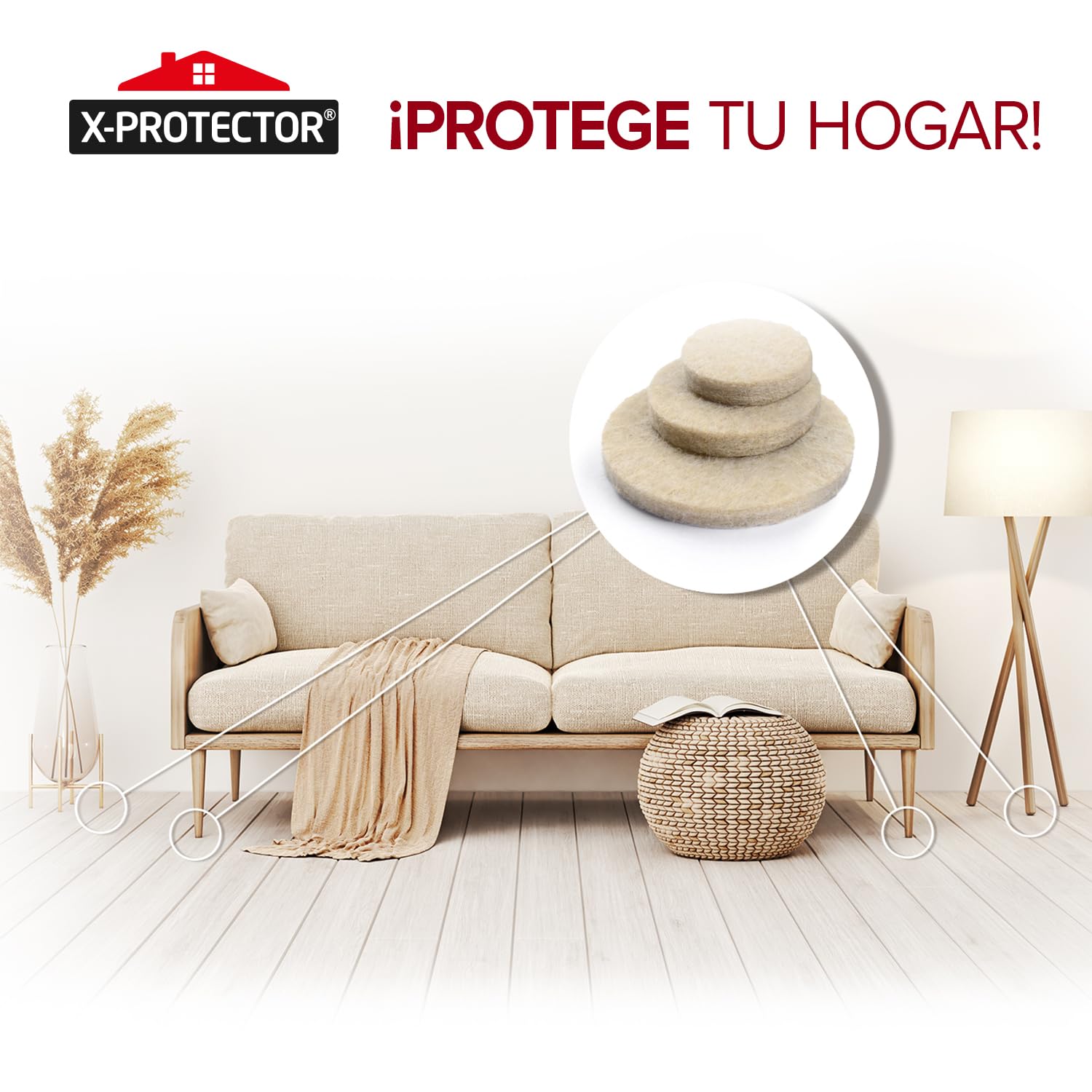 Almohadillas de Fieltro X-PROTECTOR - 8 pz Fieltro Adhesivo Premium 20 x 15 cm Beige - Fieltros para Sillas – Protectores de Suelo para Muebles - Tapones para Patas de Sillas