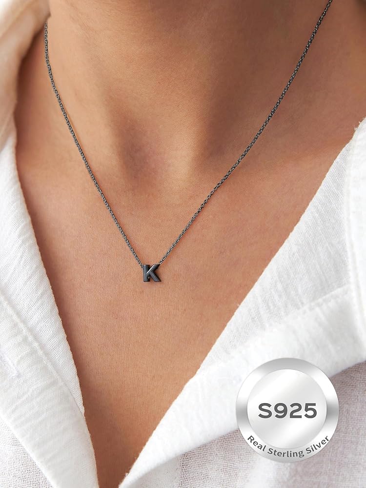 Amazon.com: ChicSilver Black Initial Necklace for Women 925