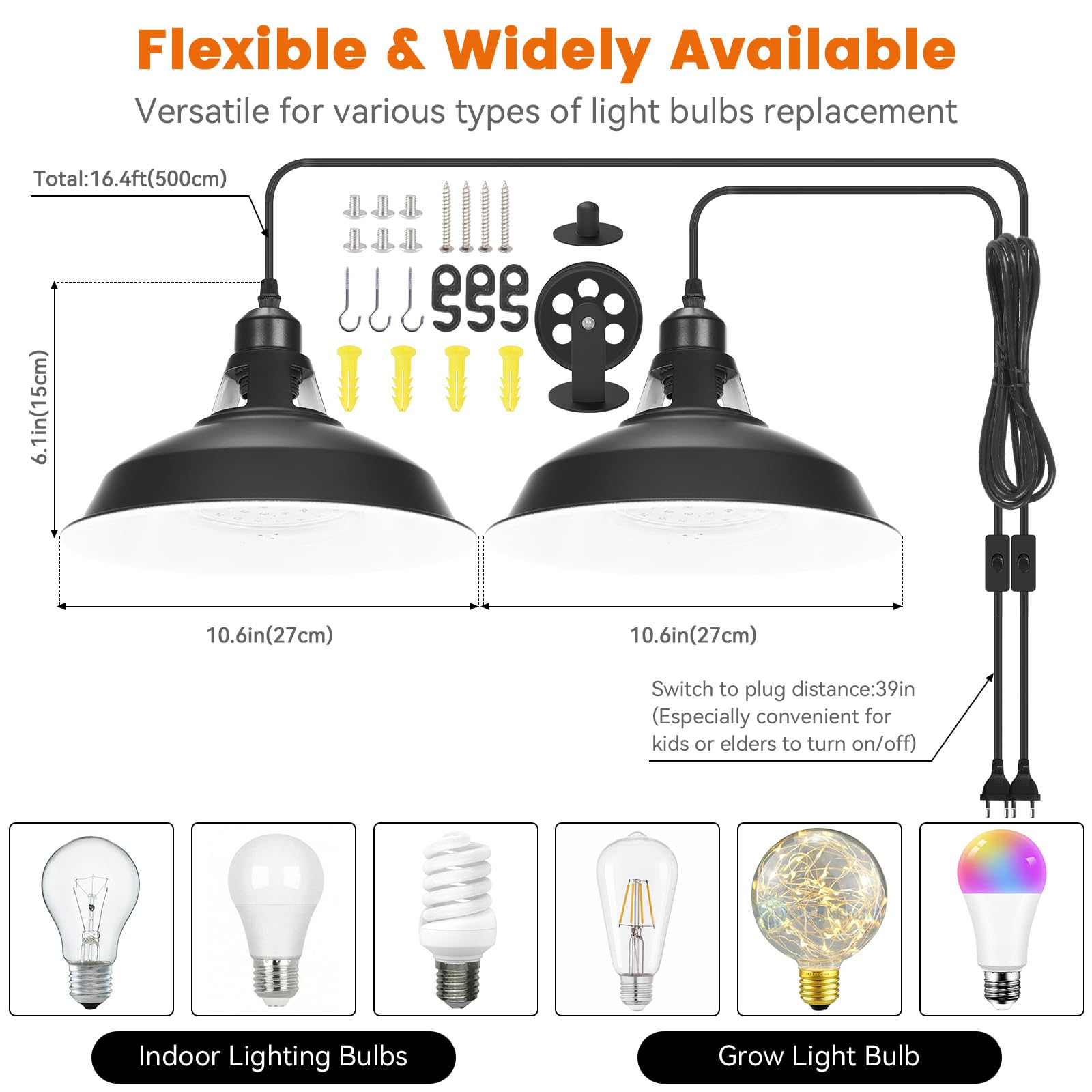 Lampa wisząca TopDirect, lampa zewnętrzna vintage, metalowa, E27, 5m kabel, przełącznik, do ogrodu, domku ogrodowego, przedsionka