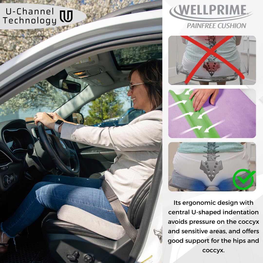 BEST DIRECT WELLPRIME Painfree Cushion Cojín ergonómico, Reduce presión sobre coxis, Ideal Problemas de próstata, hemorroides o Hernias, Extra Comodidad, Oficina, Camiones, Coches, Hogar (Set 2)