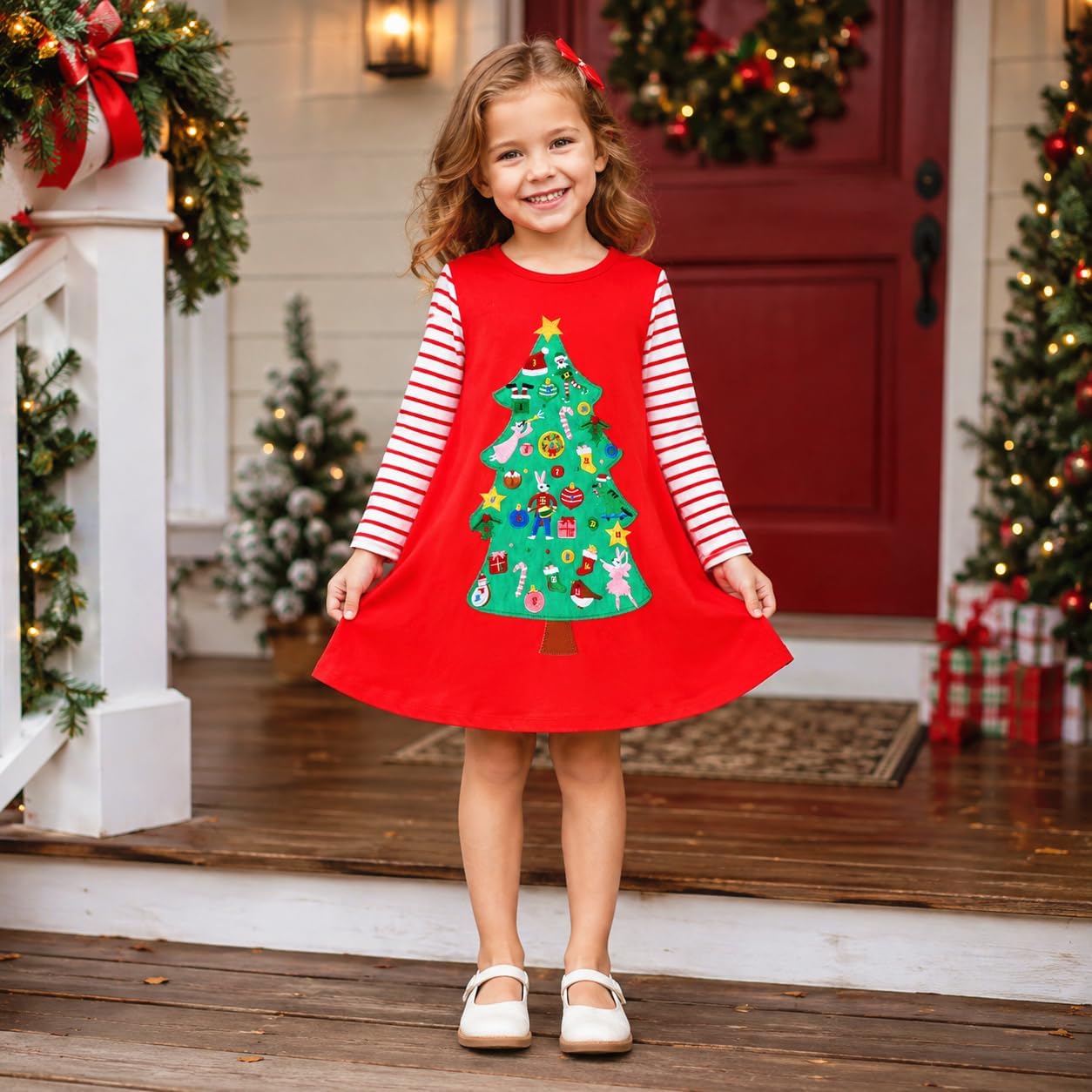 Toddler Girls Christmas Dress Long Sleeve Cotton Holiday Xmas Tunic Outfits