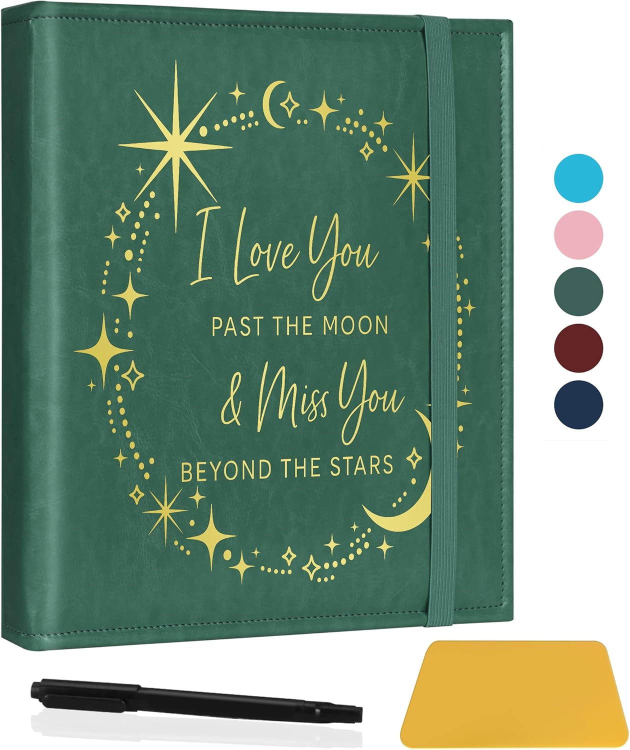 I Love You to The Moon and Star Leather Photo Album Magnetic Self-Adhesive Album for Couples,Valentine Day,Anniversary,Wedding Gift (Album-Moon Pink)