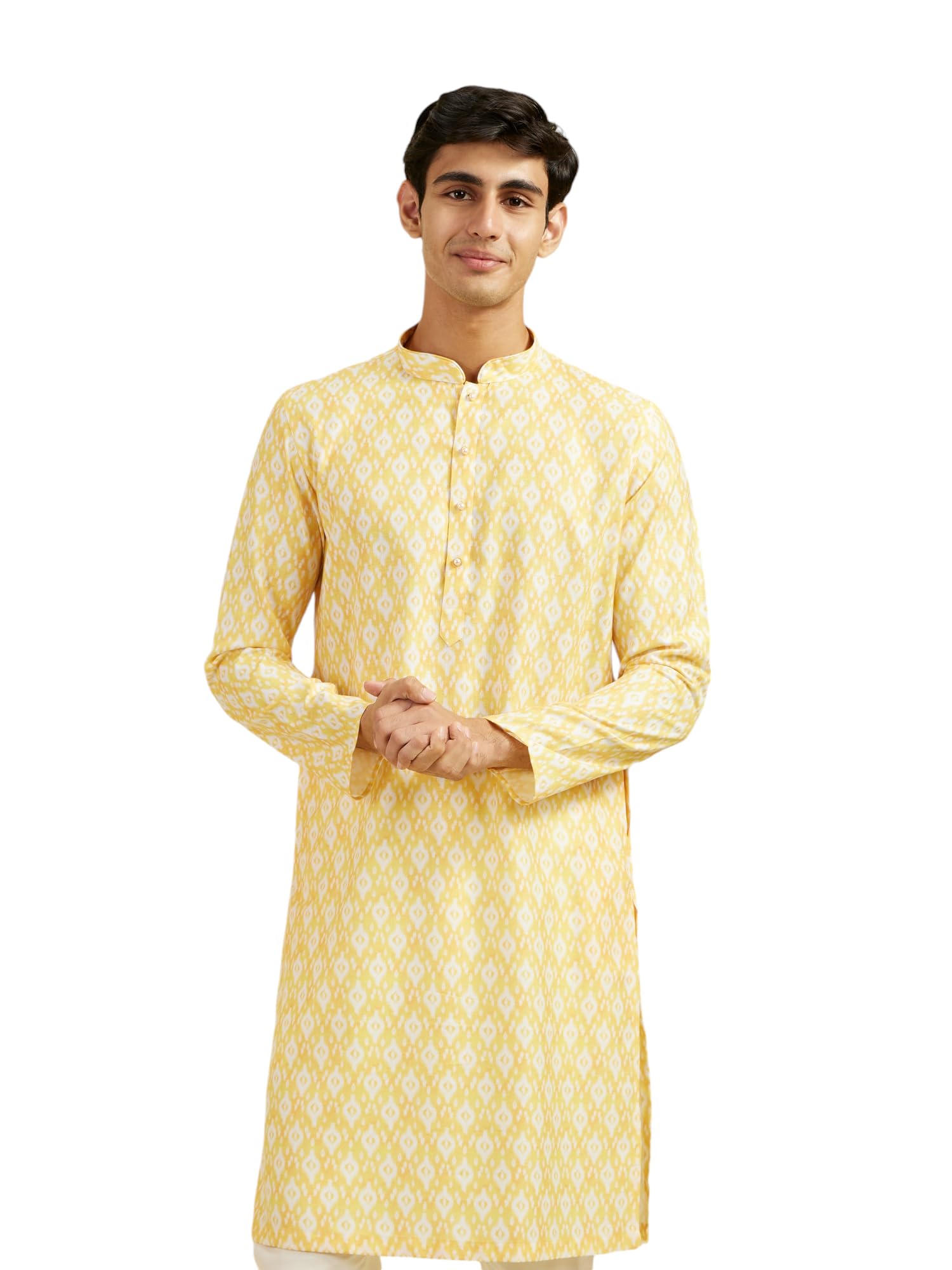 diwas by manyavar Men's Blended Cotton Printed Kurta (Yellow,XXXL)-picture-27