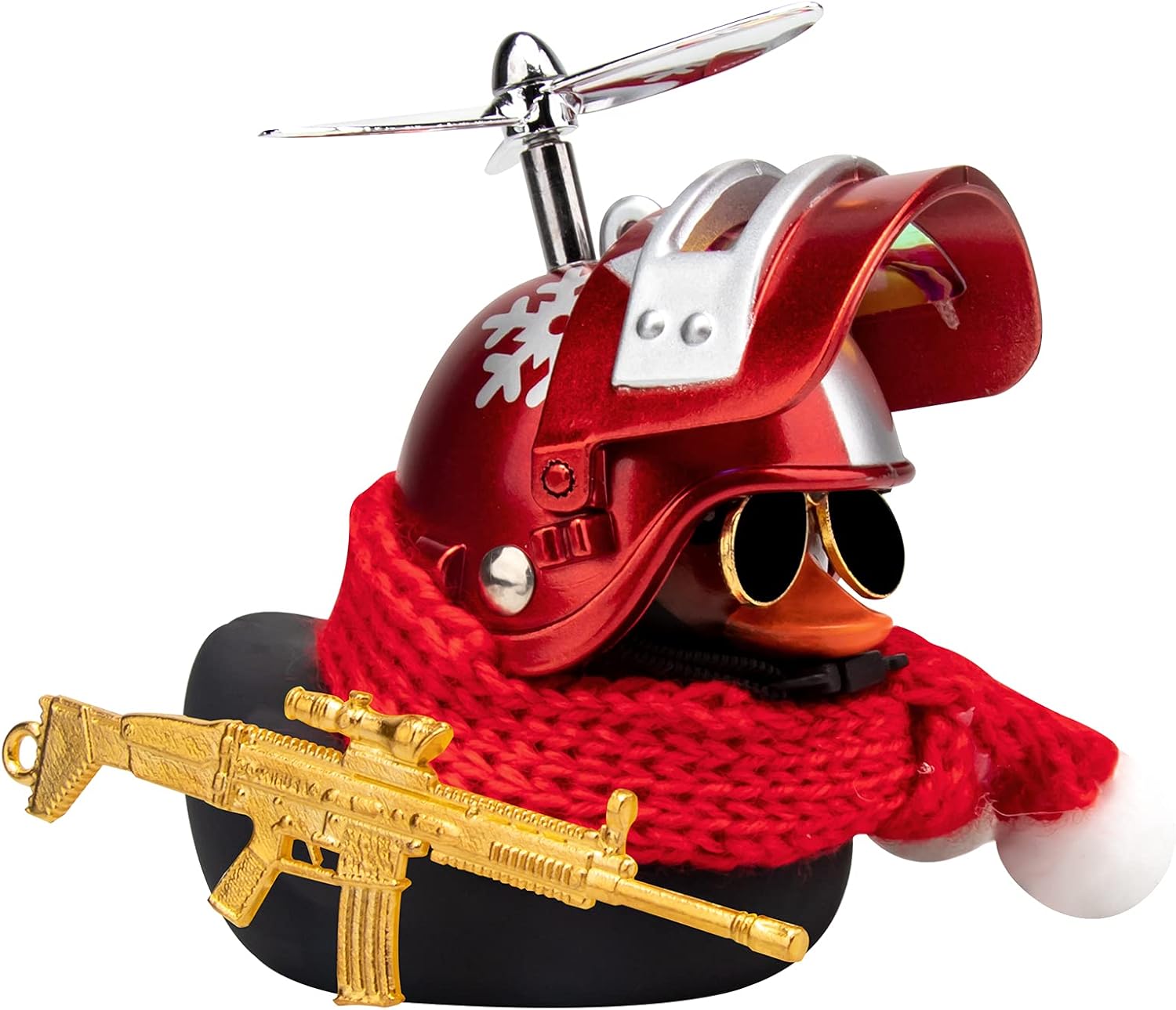 wonuu Rubber Duck Car Ornaments Pink Duck Car Dashboard Decorations Set with Propeller Helmet, Sunglasses, Gold Chain (T-Snowflake-Black)