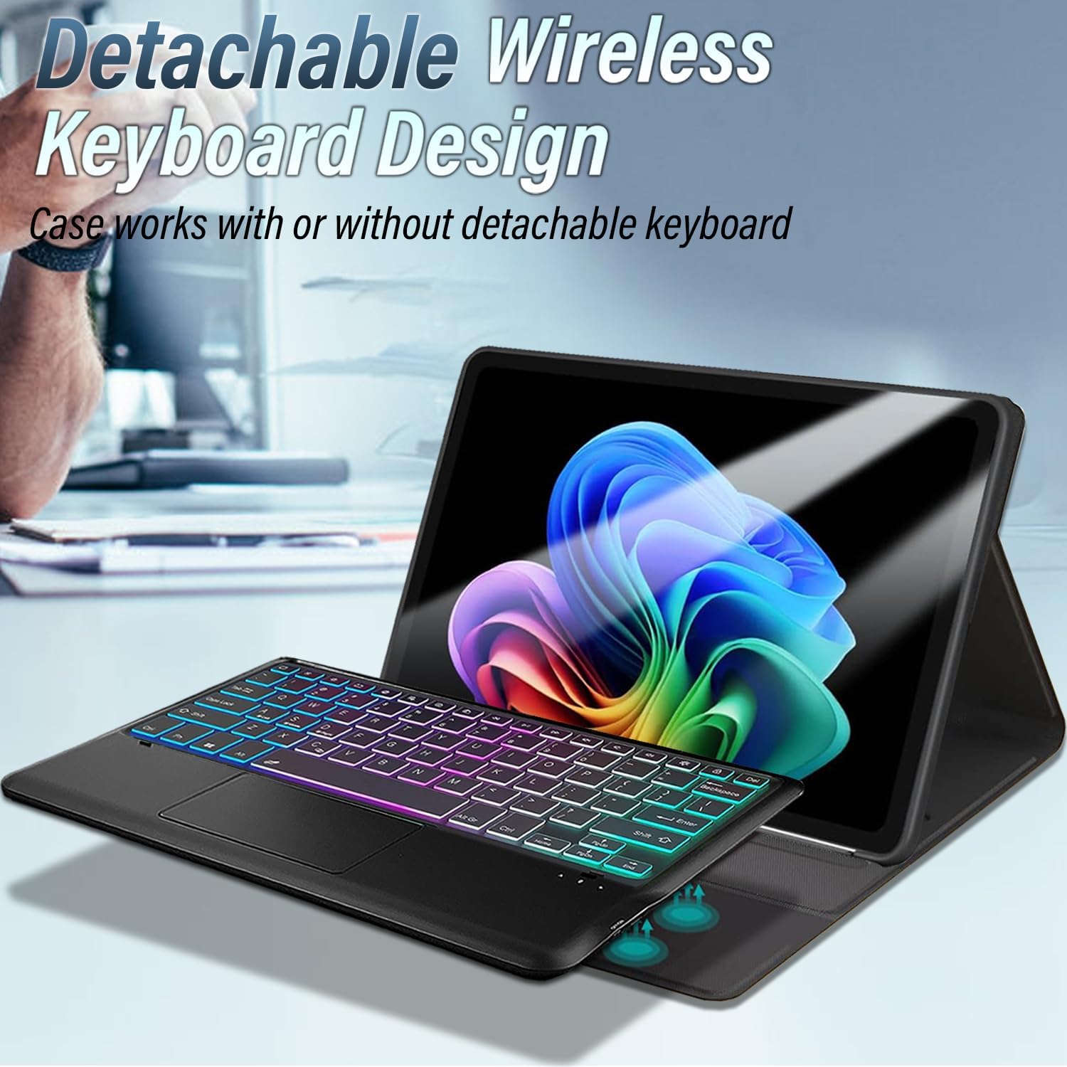 Touchpad Keyboard Case for Microsoft Surface Pro 12 Inch 2025, Wineecy 3-Zone Backlight Detachable Wireless Trackpad Keyboard with PU Premium Folio Case for Surface Pro 1st Edition 12” 2025