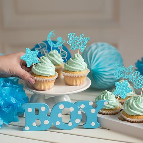 Miniatura 82 de Gyufise 24 adornos para cupcakes Oh Baby Glitter It's a Girl Cupcake Picks Bow Dress Baby Shower Baby Shower Cake Decor para revelación de género
