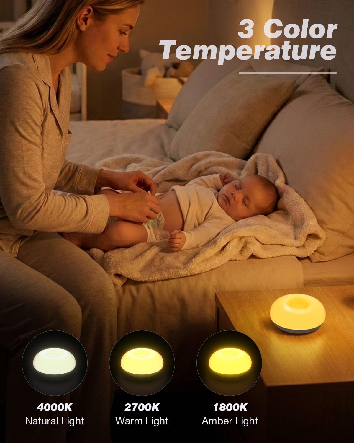 Luce notturna per bambini, 0 luce blu per l'allattamento al seno, design a ribalta, morbida senza BPA, 3 colori e oscuramento, luce notturna portatile ricaricabile per bambini