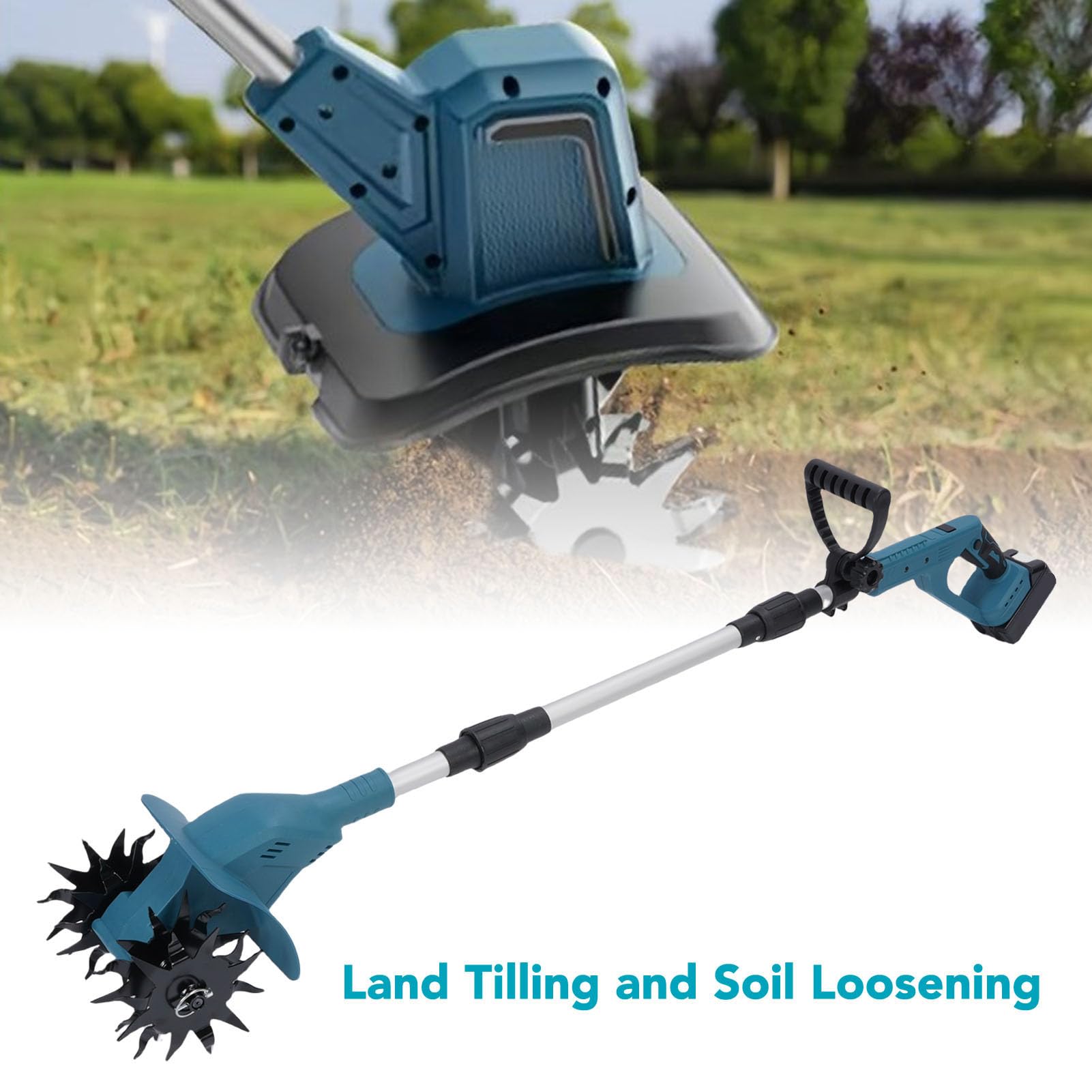 Motozappa senza fili 3 sezioni Coltivatore elettrico pieghevole con display digitale per giardinaggio Coltivazione del terreno Motozappa portatile portatile per uso quotidiano in