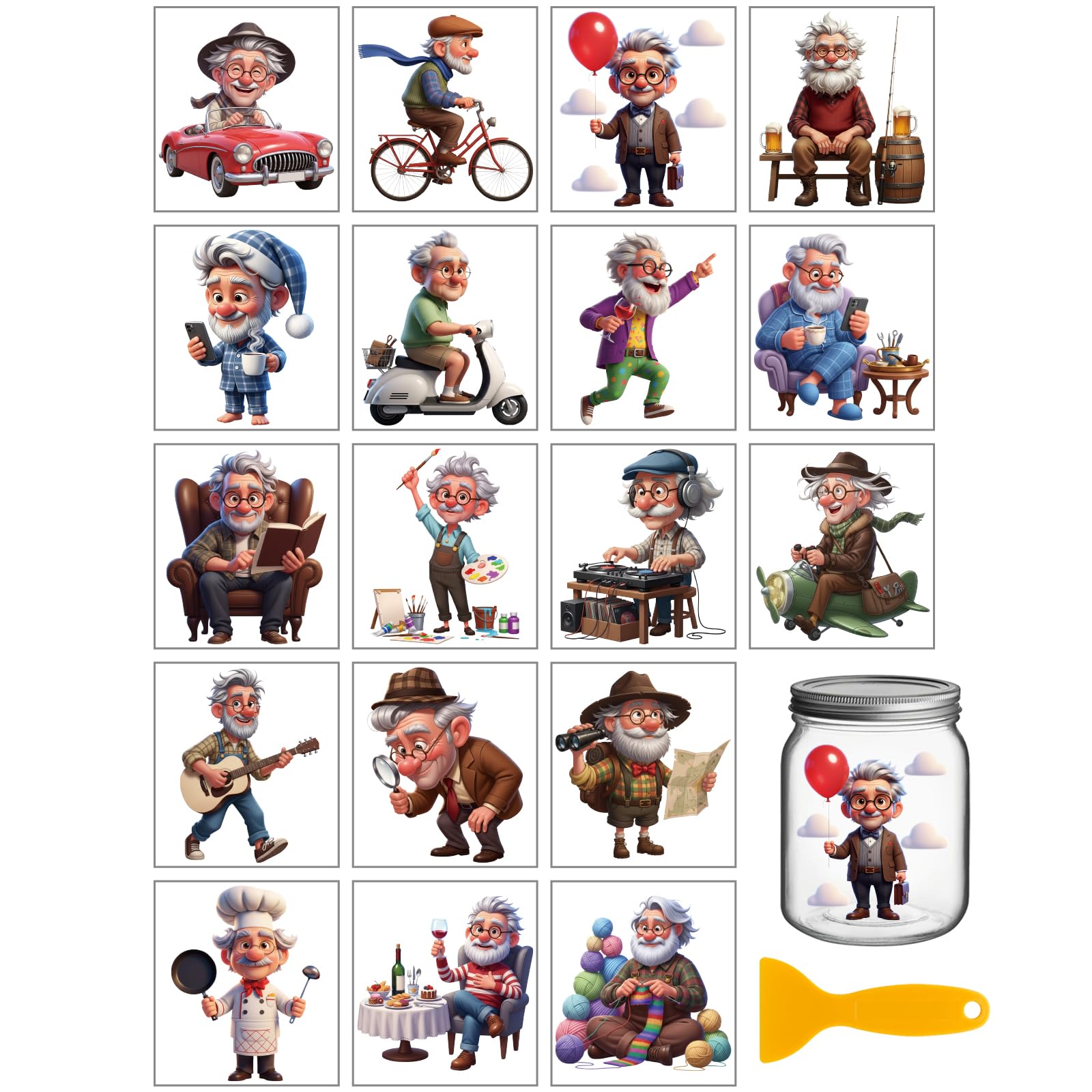 GLOBLELAND 18 Sheets Work Grandpa Rub on Transfers for Crafts