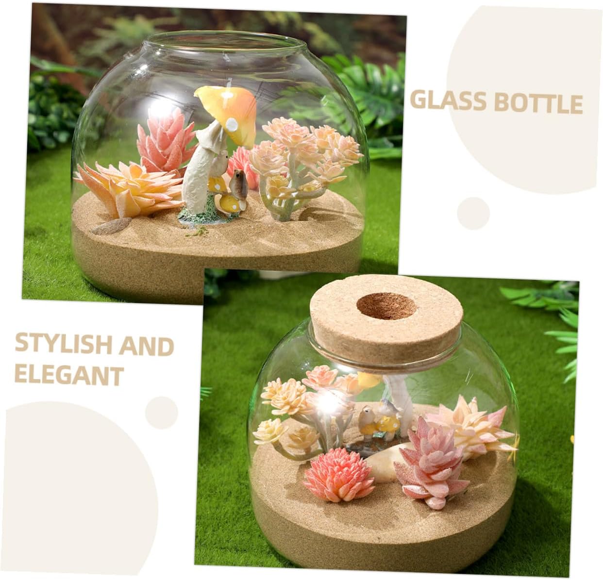 GLEAVI 2pcs Glass Terrarium Bottle with Cork Stopper for Micro Landscape and Moss Plants, DIY Ecological Glass Jar Suitable for Home Garden Decoration and Hydroponic Planting