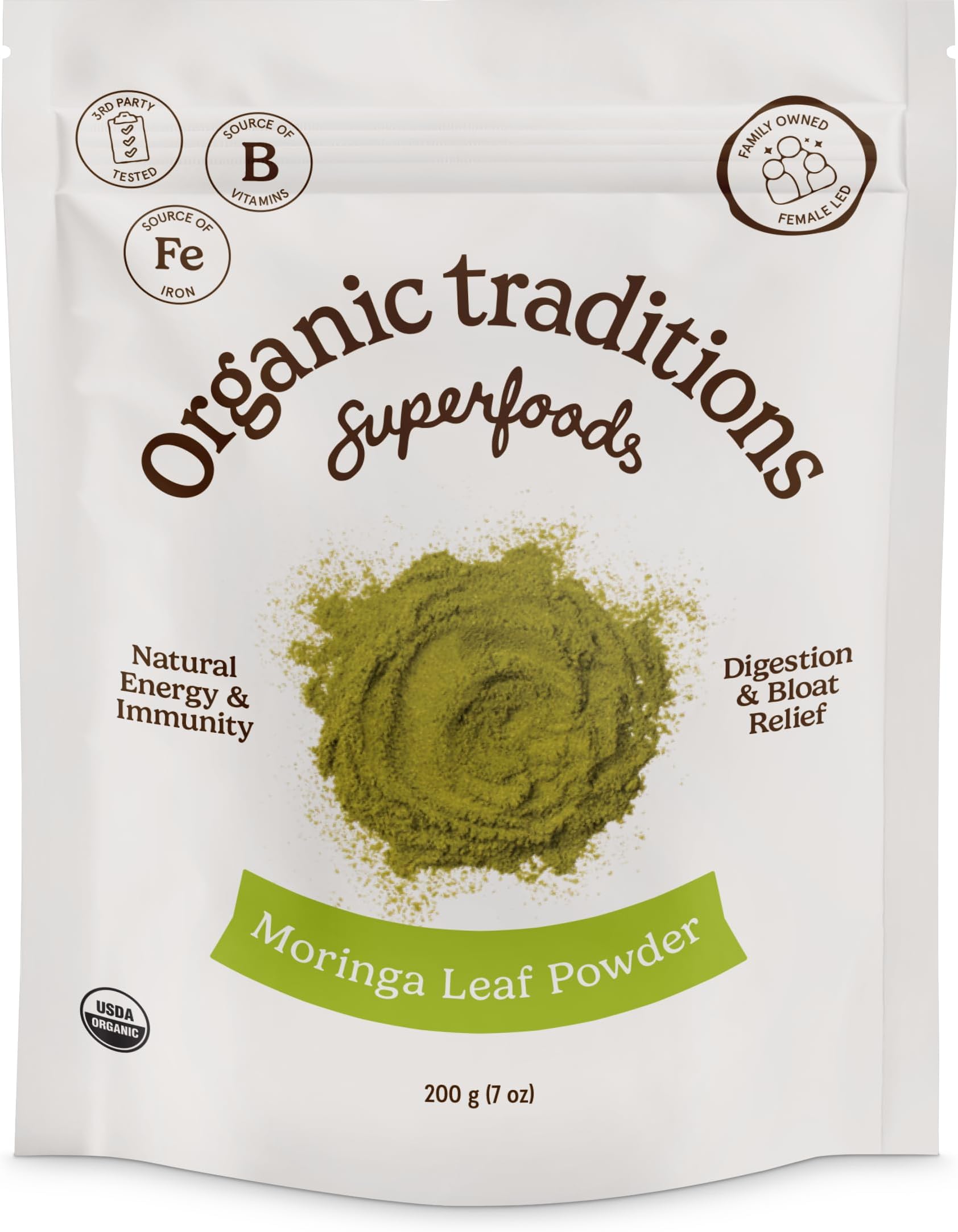 Organic Traditions Moringa Powder Organic, Green Superfood for Smoothies with Moringa Leaves, Rich in Natural Vitamins and Minerals, Traditionally Used for Daily Well Being, Vegan Non-GMO, 200g / 7oz