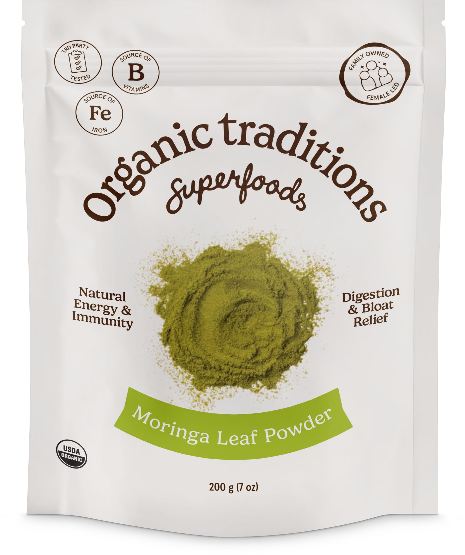 Organic Traditions Organic Moringa Powder Organic Moringa Leaves Extract Vegan Non-GMO Superfood Natural Moringa Supplement, 7oz (200g) Bag, 40 Servings per Bag