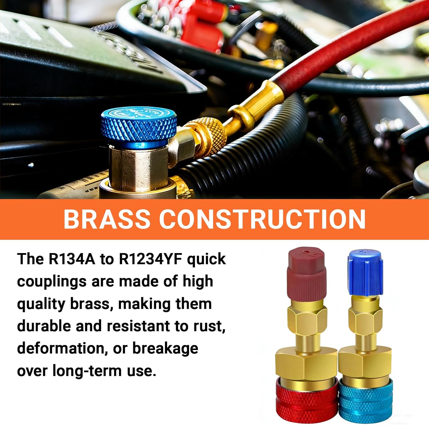 R1234YF Adapter, to R134A Quick Coupler, R1234yf Refrigerant Kit, Blue and Red High Low Side Connector Conversion Compatible with Car Air Conditioning System Evacuation Recharging (2PCS)
