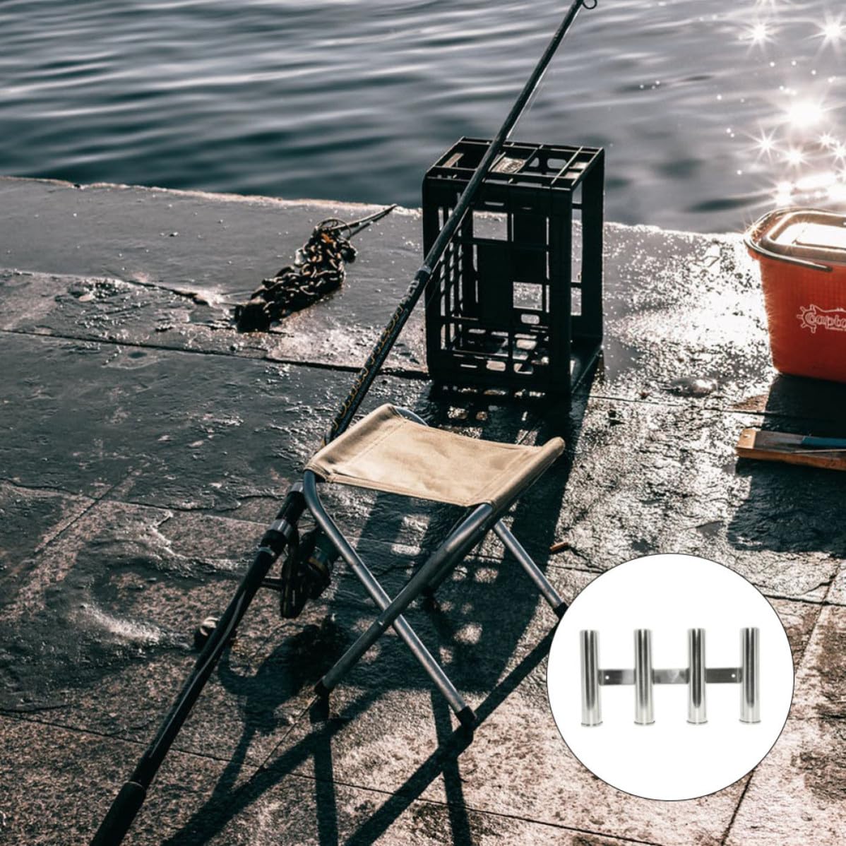 Zerodeko Supporto per Canna da Pesca a Acciaio Inox Marino | Design Drenante, Resistenza alla Corrosione, per Pesca in Barca e Yacht, Finitura Argento