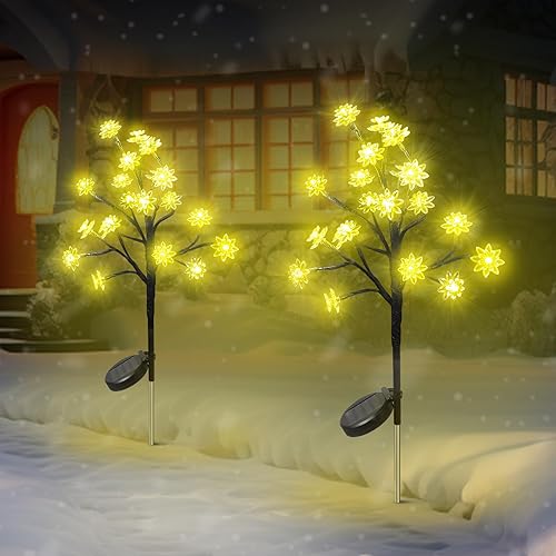 Luces solares para exteriores, decoración de paisaje impermeable con tallos de árbol de flores ajustables para jardín, patio, camino (amarillo,