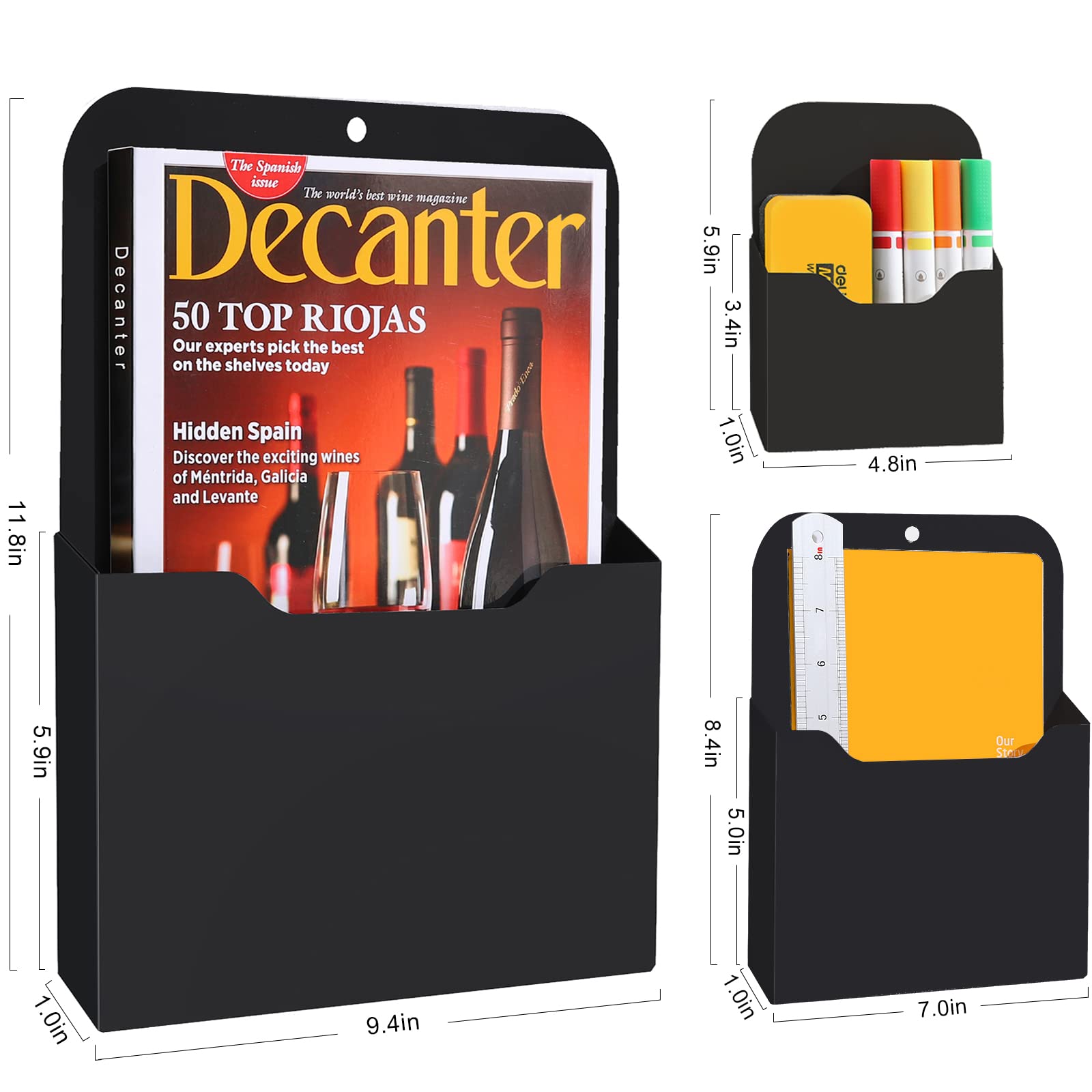 Porte-Documents Magnétiques EKNITEY - Lot De 3 Sans Perçage Pour Bureau