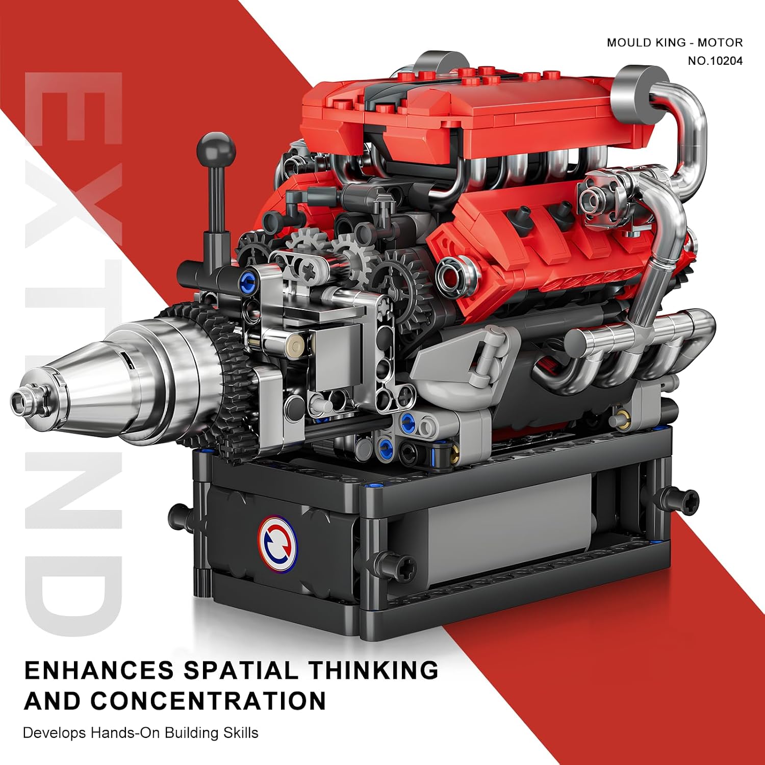 Mould King V8 Engine Model Kit that Works, 10204 FE V8 DIY Car Engine Model Educational Experiment Toy for 14+ Years Old and Adults, 750Pcs