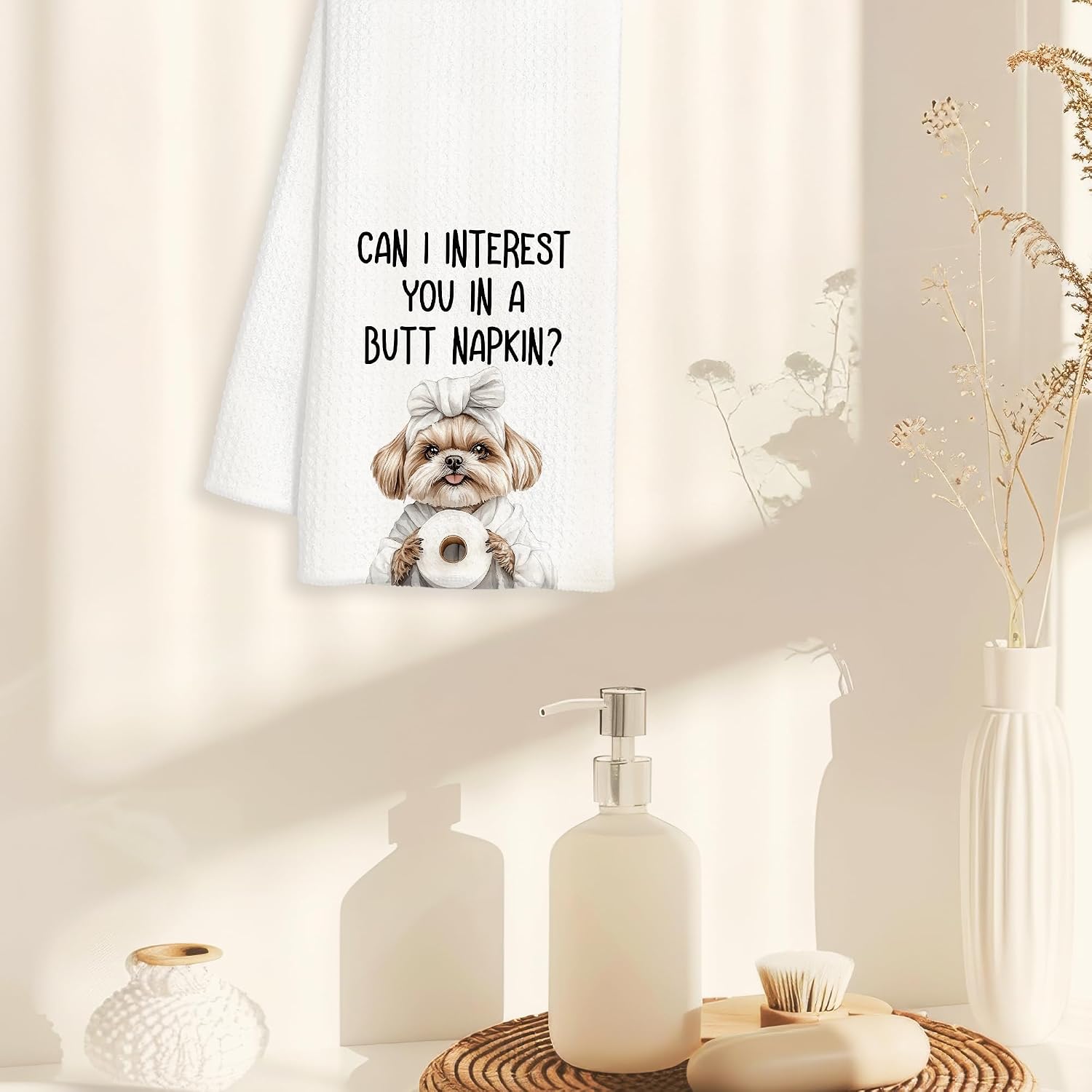 Funny Shih Tzu Hand Towels for Bathroom Decor, Shih Tzu Gifts for Women, Can I Interest You in a But Napkin Decorative Hand Towels for Bathroom Restroom Room, 16x24 Inch