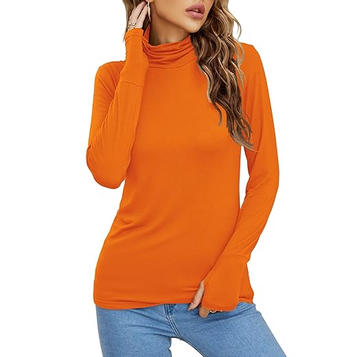 LUYAA Women's Long Sleeve Slim Fit Turtleneck Basic Active T-Shirts Thumb Holes Black S