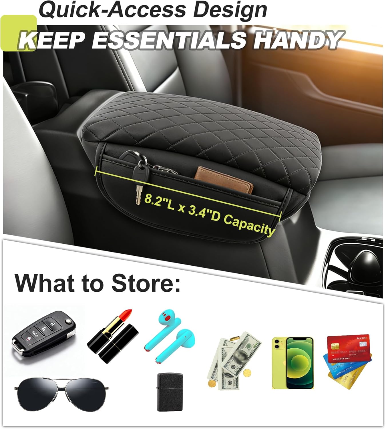 Armrest Cover for Chevy Colorado GMC Canyon 2023 2024 2025 2026 Center Console Pad Accessories Arm Rest Lid with Pockets, Black Faux Leather