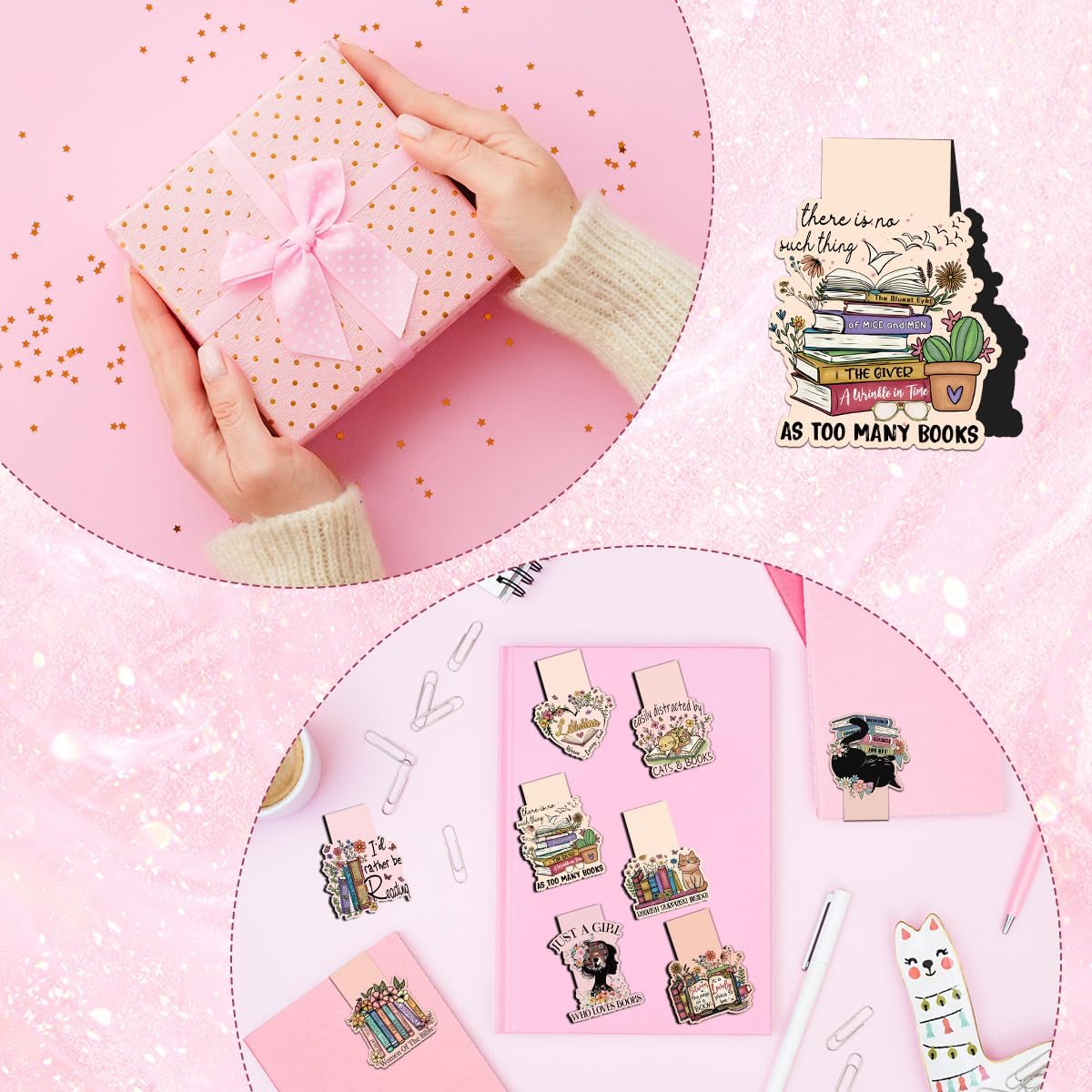 Cute Magnetic Bookmarks Set, 9 Pcs Floral & Cat Magnetic Page Markers for Women Men Readers, Strong Magnet Book Page Clips, Aesthetic Reading Gifts for Book Lovers - Image 6