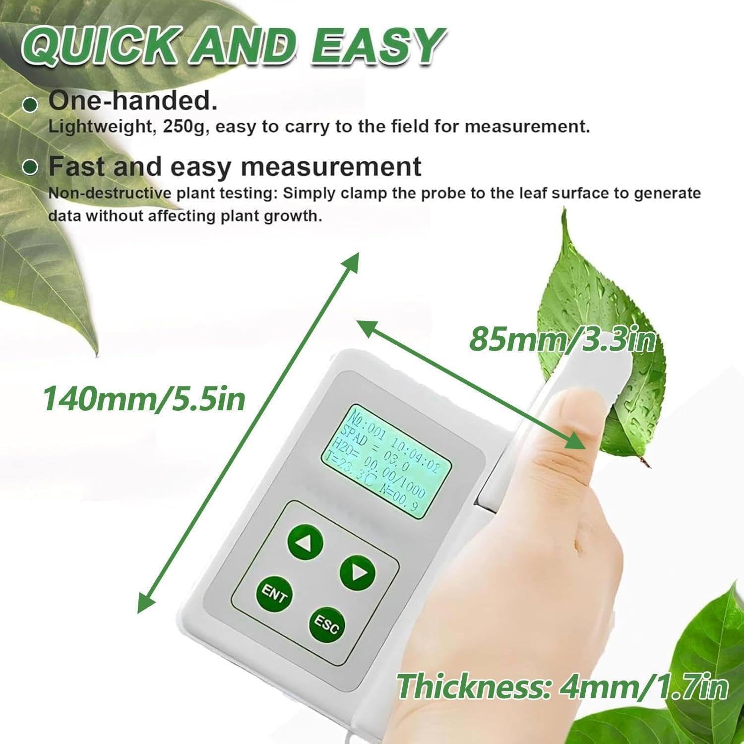 Handheld Chlorophyll Analyzer,Portable Chlorophyll Meter,Multifunction Plant Test Meter for Chlorophyll/Temperature/Humidity,2000MAH Lithium Battery,with USB Data Export