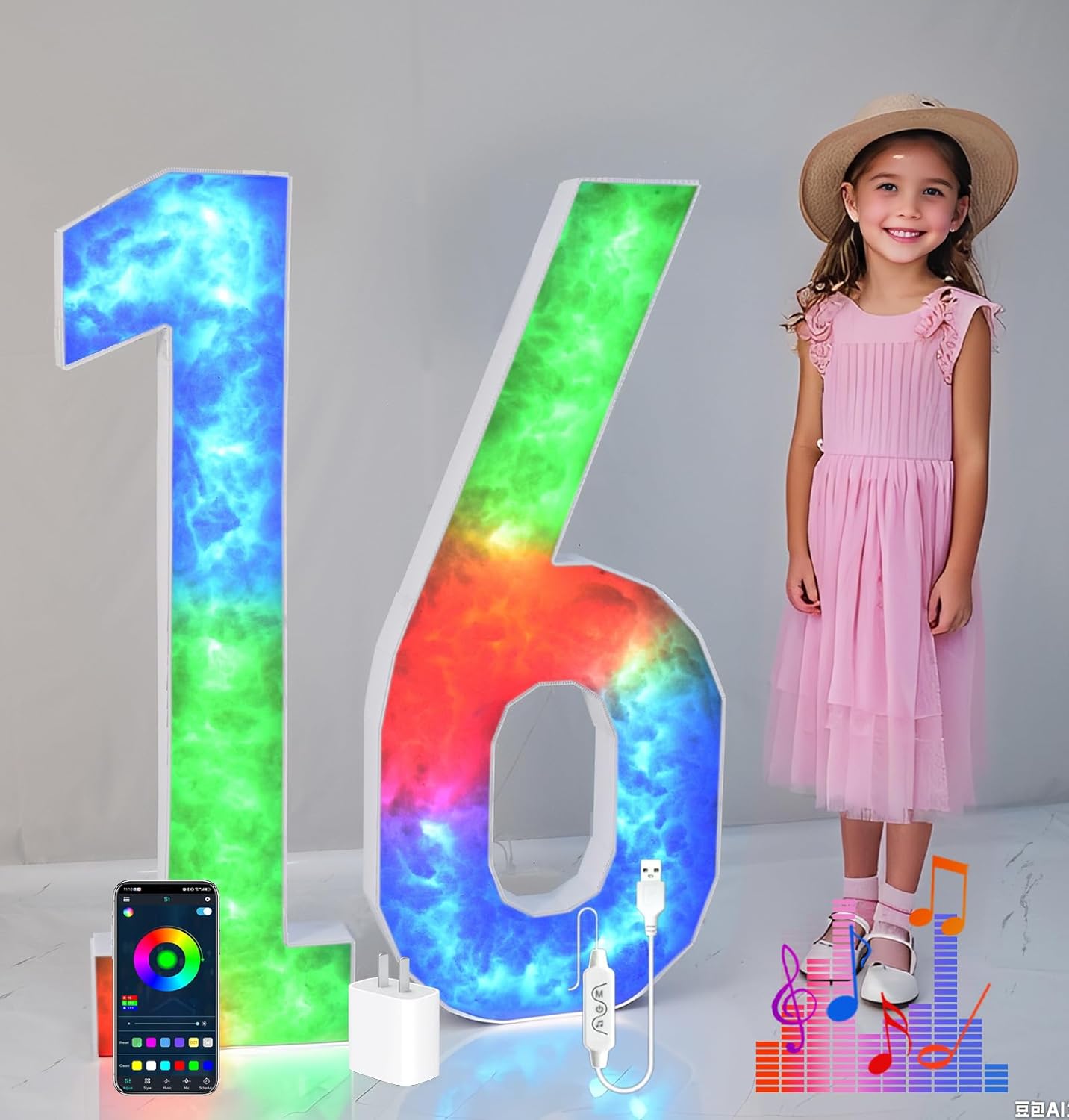 4FT Marquee Numbers 18 for Birthday Anniversary Party Décor, Colorful Light Up Numbers Mosaic Plastic Board Kit for Weddings Baby Anniversaries Backdrop Decoration