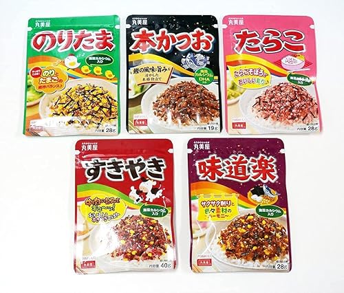 Marumiya Furikake - Condimentos de arroz japonés paquete de 5 unidades 504 onzas noritama sukiyaki okaka bonito tarako huevas de bacalao