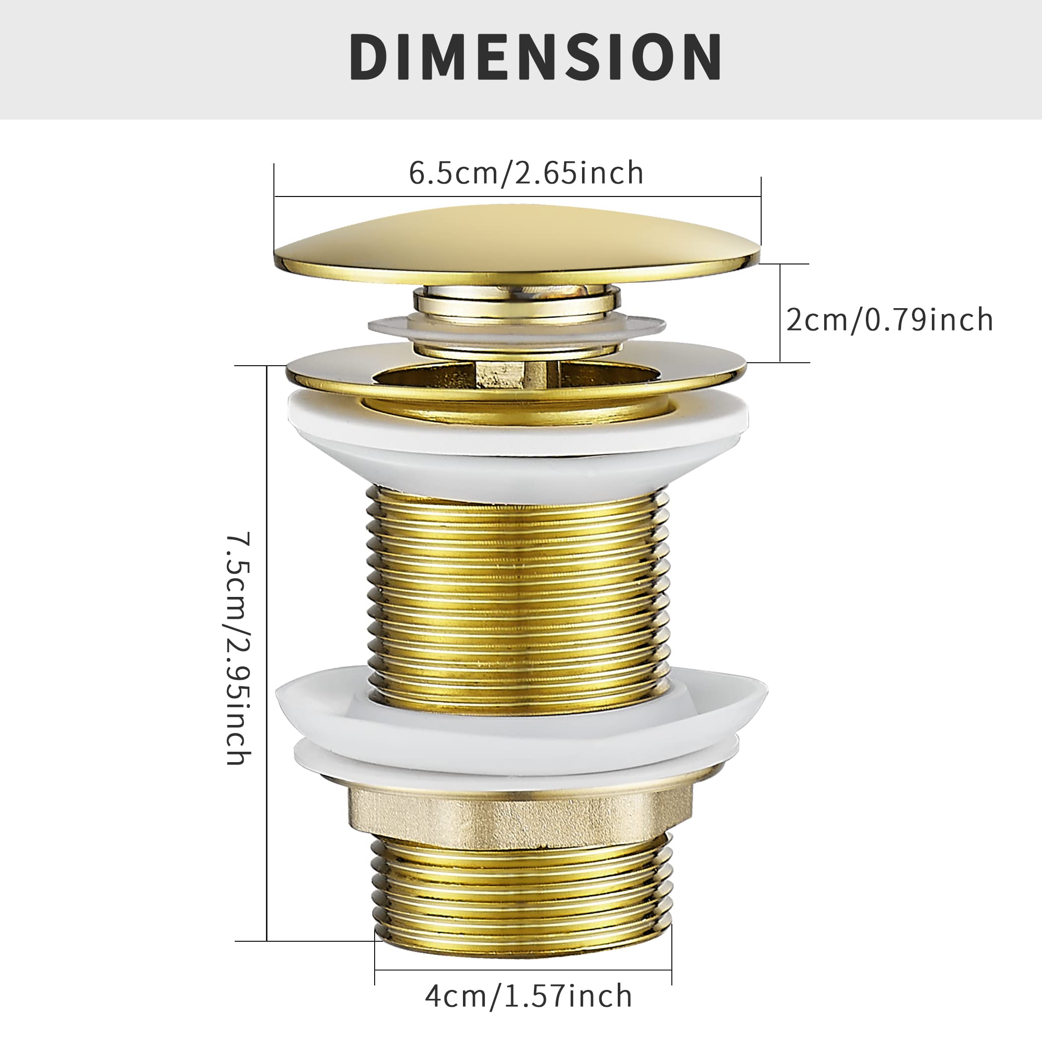 Or Bonde de Lavabo Pop Up sans Trop Plein,Bouchon de Vidange avec Panier à Crépine,Bonde de vidage pour lavabo de Salle de Bain Laiton