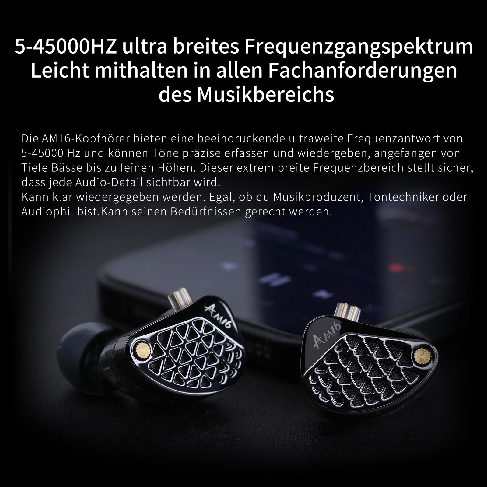 KZA COUSTICS KZ AM16 In Ear Monitor Kopfhörer mit 16 BA-Treibern, HiFi IEM mit klarem Stereoklang über alle Frequenzen, Gaming Ohrhörer mit Abnehmbarem Versilbertem OFC-Kabel für Musiker Audiophile