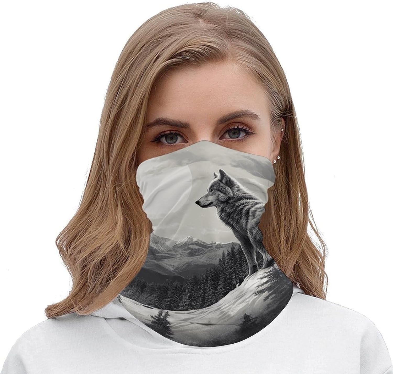 Snow Mountain Lone Wolf Neck Gaiter Summer UV Protection Cooling Neck Head Wrap Face Mask Bandana