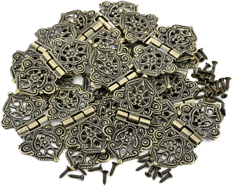 20 Pieces Antique Decorative Hinges Bronze Engraving Design Box Hinges - Jewelry Box Hardware for Vintage Wooden Cases, Cabinets, Gift Boxes, Toolbox, Jewelry Boxes, Wine Boxes (Bronze)