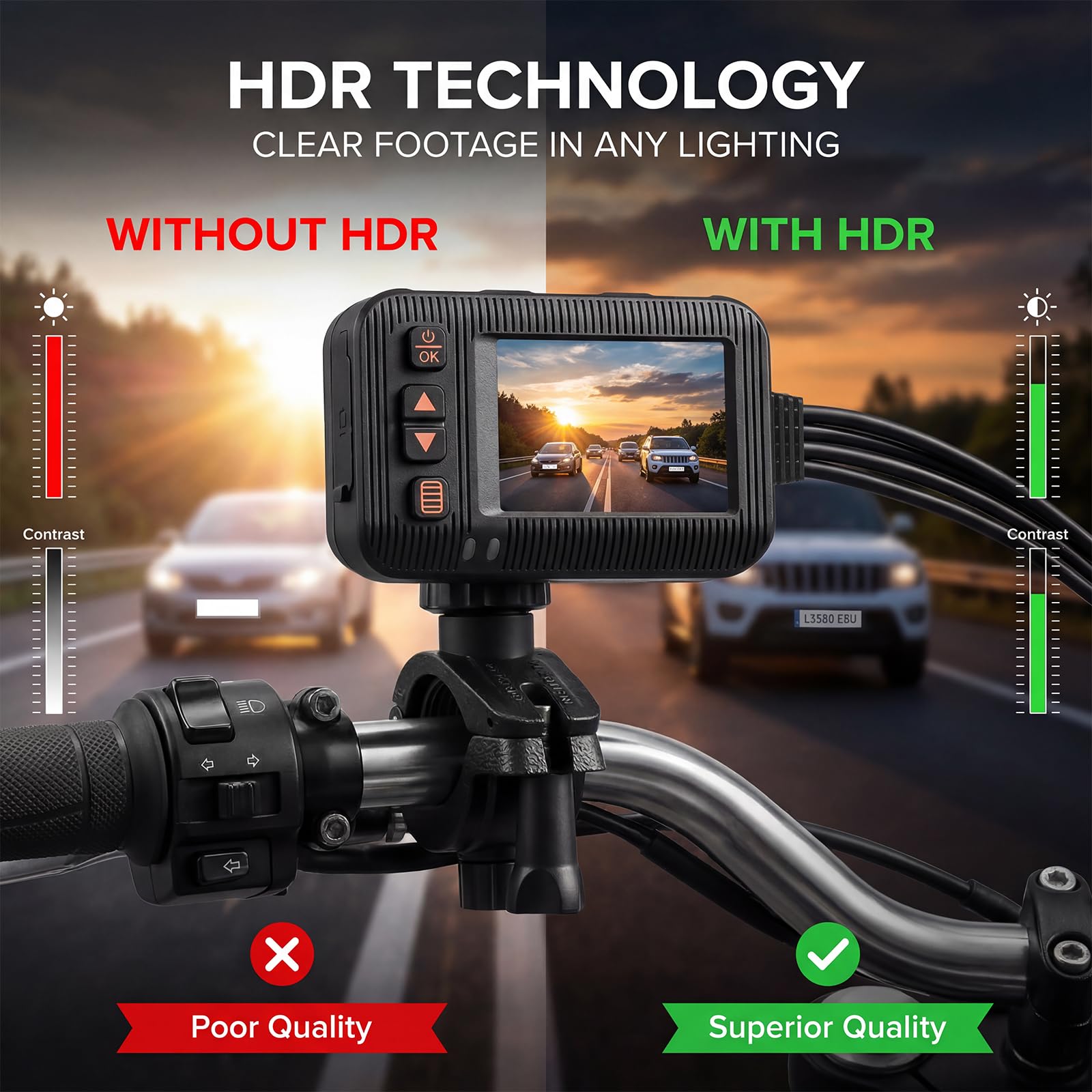 SIXWIN 1080P Dashcam para Moto Delantera y Trasera – Cámara Doble IP67 Impermeable, 2" HD con G-Sensor, Grabación en Bucle y Gran Angular – para Motocicletas, Motorsport, UTV y ATV