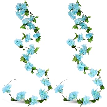 Kirschbl ten Deko 2 St ck K nstliche Blumengirlande Blau Kirschbl ten Girlande 24M Fr hling Kunstblumen Deko Wie Echt H ngend Seidenblumen f r Hochzeit Wand Deko