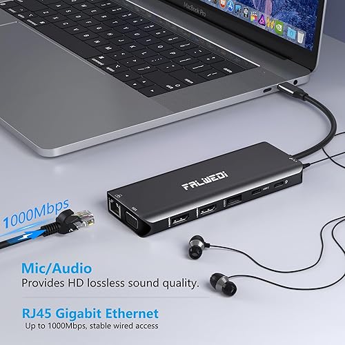Miniatura 7 de Estación de acoplamiento USB C para laptop, adaptador multipuerto 14 en 1 tipo C, doble HDMI, VGA, PD, Ethernet, SDTF, puertos USB CA,