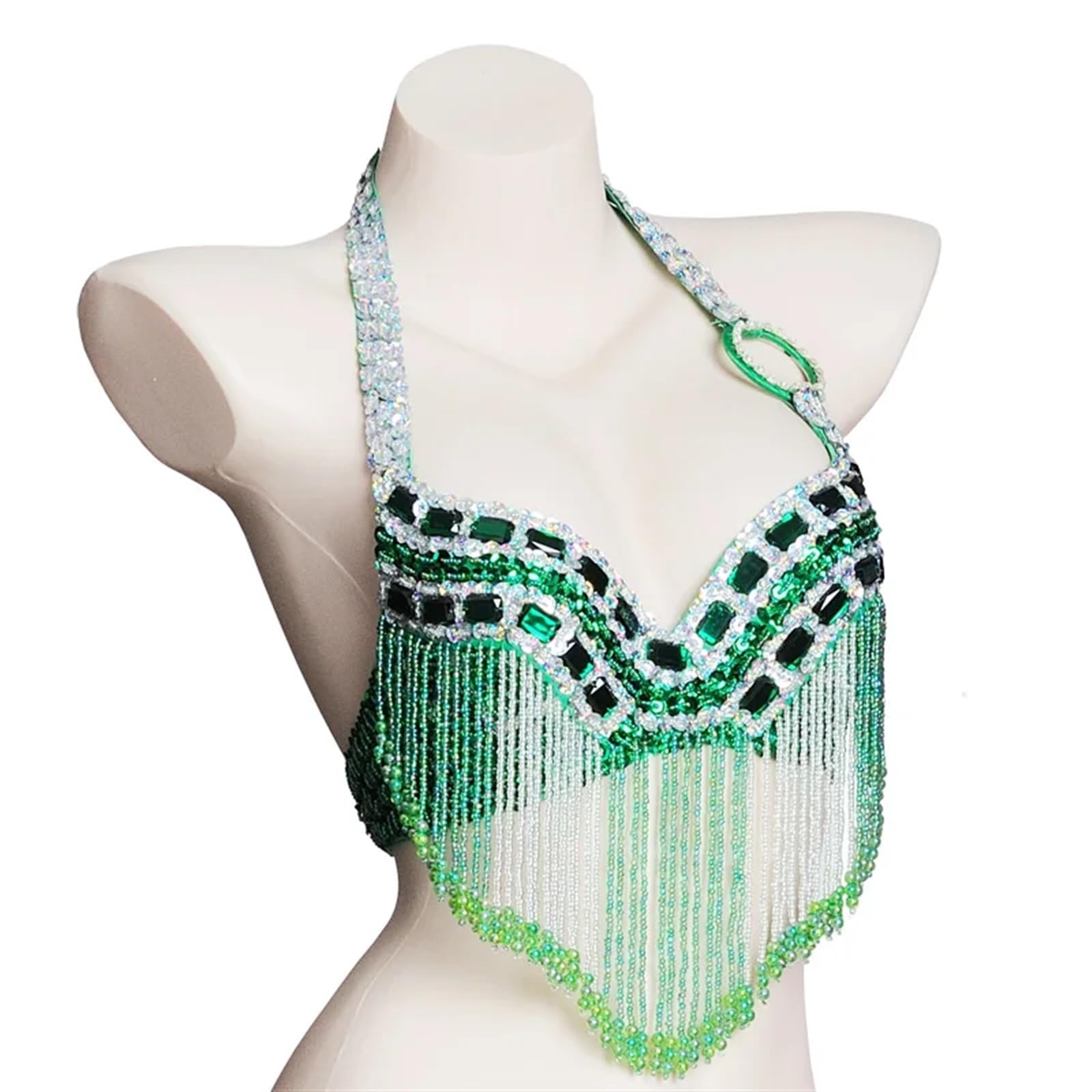 LIUHLFSR Belly Dancing Bra Top Women Tassel Halter Bellydance Dance Costume Clothes Tops for Dancing Carnival Party(Green,M)