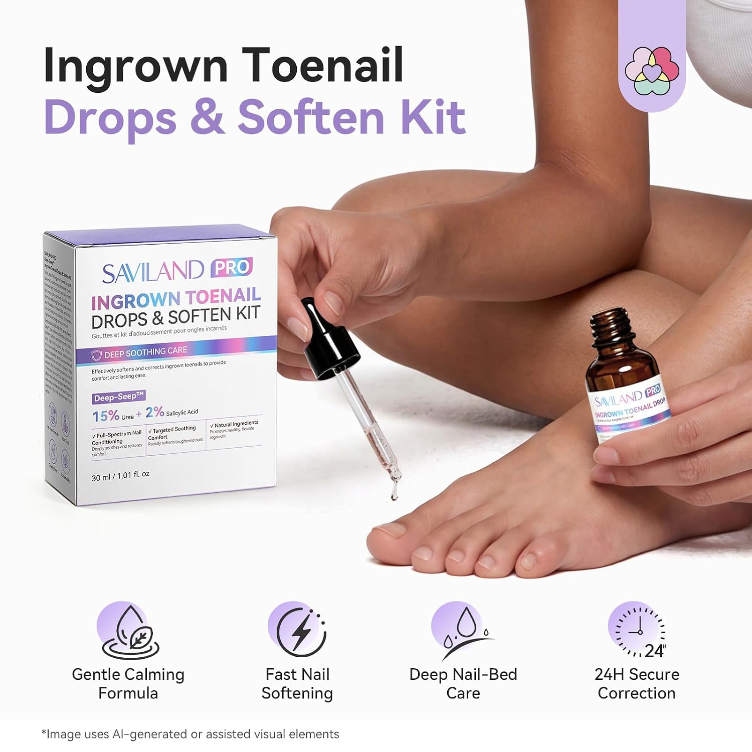 SAVILAND 4-IN-1 Ingrown Toenail Treatment Kit 20% Urea Drops Softening