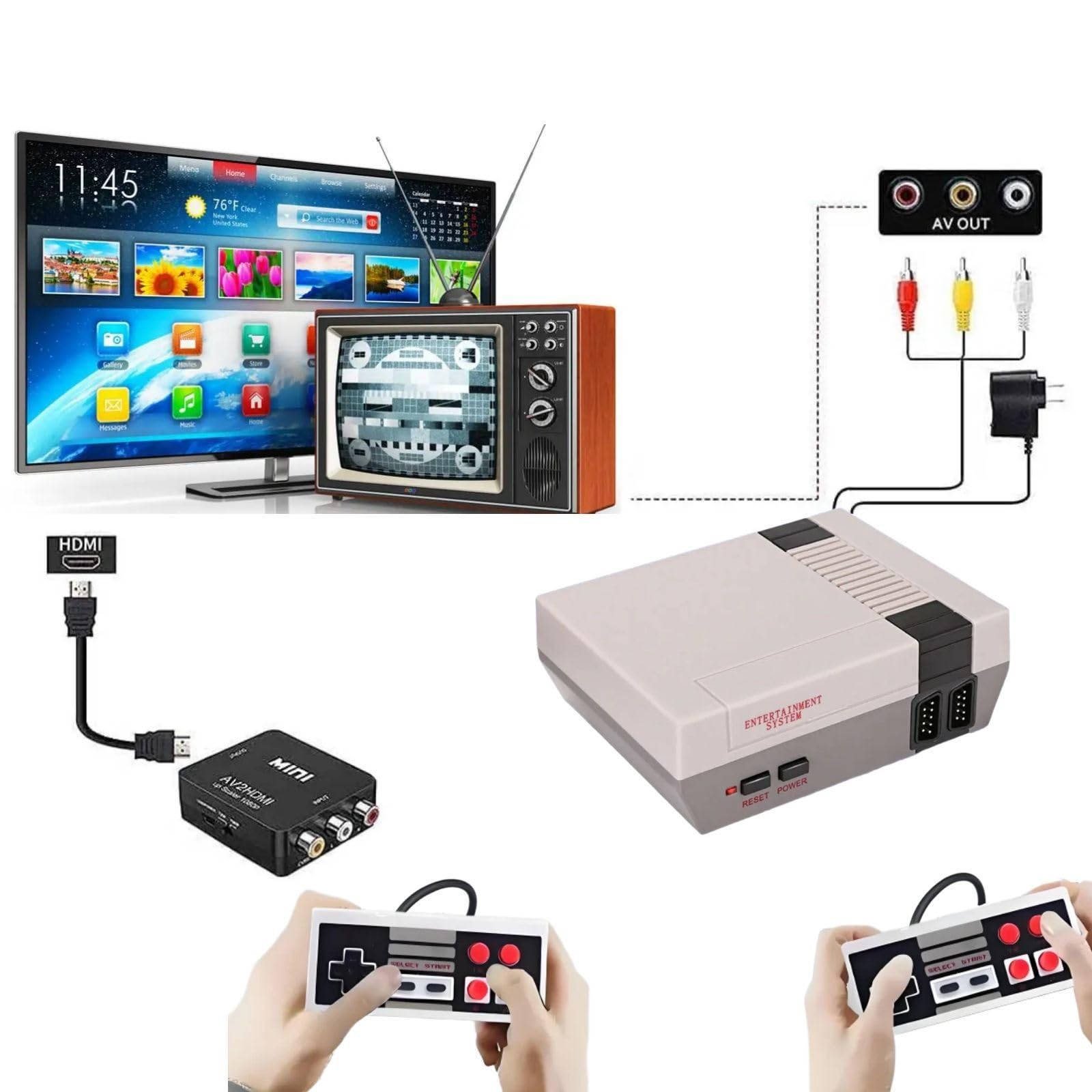 Console di gioco retrò con 620 videogiochi, mini sistema di gioco classico con controller cablato, uscita HDMI e AV, plug and play, giocattoli retrò, idea regalo (grigio chiaro)